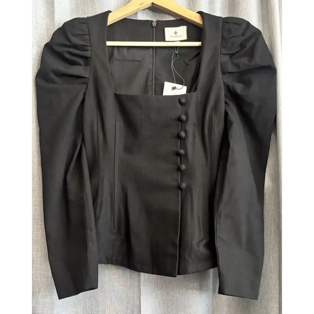 Tuckernuck NEW Black Calla Structured Puff Sleeve Princess Cut Blouse Xsmall